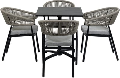 5-Delige tuinset | 4 Tuinstoelen Knokke (Black) | Inklapbare tuintafel Gent 70x70cm (Black)