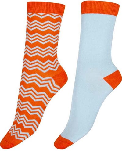 Pretty Polly Sokken - Bamboe - Milieu Vriendelijke - ZigZag - Damessokken - One Size - Oranje/Lichtblauw - 2 Paar - Voordeelverpakking