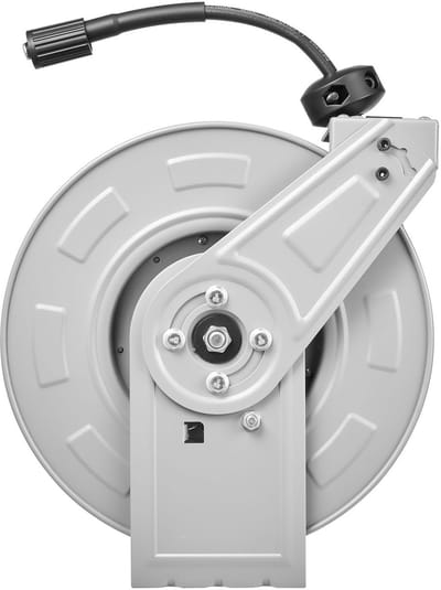 Intrekbare hogedrukreinigingsslanghaspel, 19,8 m x 6,4 mm zwaar uitgevoerd staal, max. 3200 PSI, automatische oprolfunctie, wand-/vloermontage voor auto-, tuin- en vloerreiniging