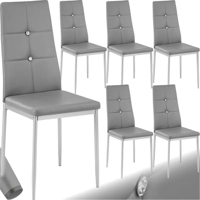 tectake® Moderne Stoelen - Set van 6 - Stoelen met Kunstleren Bekleding en Strass-Steentjes - Geschikt als Keukenstoel, Eetkamerstoel of Gestoffeerde Stoel voor Woonkamer, Eettafel, Bar - Grijs