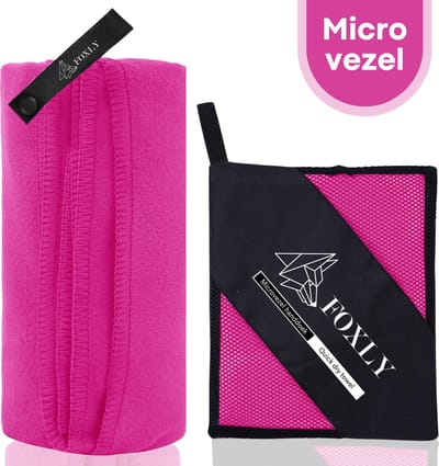 FOXLY® Microvezel Handdoek 100x200 - Strandlaken - Badlaken - Reishanddoek Sneldrogend - Roze