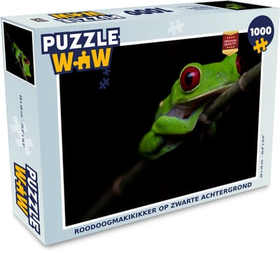 Puzzel Roodoogmakikikker op zwarte achtergrond - Legpuzzel - Puzzel 1000 stukjes volwassenen