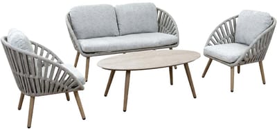 Stoel-Bank loungeset Faro | 4-delig | Wood look & Stone