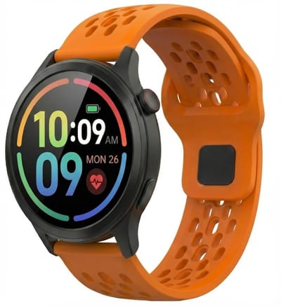Oranje horlogebandje 18 mm van silicone met geperforeerd sportief design en gesp sluiting, geschikt voor horloges met 18 mm bandaanzet