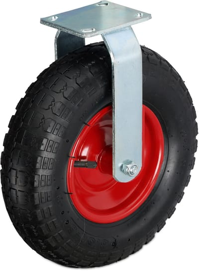 Bokwiel luchtband - 3.50-6 - tot 120 kg - met stalen plaatje - zwart-rood