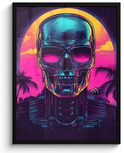Poster in lijst - Fotolijst 50x70 cm - Posters - Palmbomen - Hoofd - Metallic - Zonsondergang - Posterlijst zwart - Decoratie - Wanddecoratie woonkamer - Muurdecoratie slaapkamer