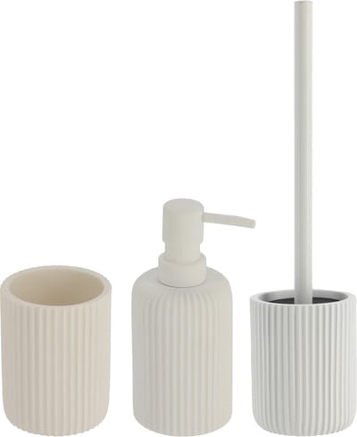 Tendance Badkamer accessoires set 2-delig - Polyresin - wit - geribbeld - luxe set