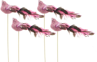 Dailygoods- Decoratieve Vogels - 4-delige Set - Houten Stok 30 cm - Handgedecoreerd - Kleurrijke Decoratie - Ideaal voor Feestdagen