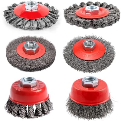 Draadborstel Set - Metaalborstels - Oppervlaktereiniging - M14 Schroefdraad - 75 en 10 cm - Zilver Rood