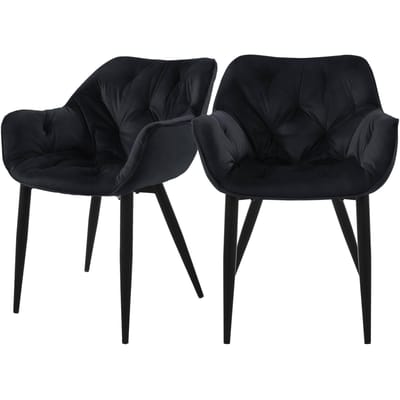 Eetkamerstoel Set van 2 Zwart Fluwelen Bekleding met Metalen Poten incl. Montagemateriaal ML-Design