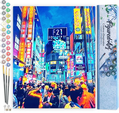 Figured'Art Schilderen op Nummer Volwassenen canvas Tokyo Shibuya - Handwerk acrylverf Kit DIY Compleet - 40x50cm zonder frame