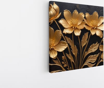 Saammp Canvas Schilderij - goud - Bloemen - Zwart - Abstract - 20x20 - Foto op canvas - Wanddecoratie - Muurdecoratie Woonkamer - Kantoor Decoratie