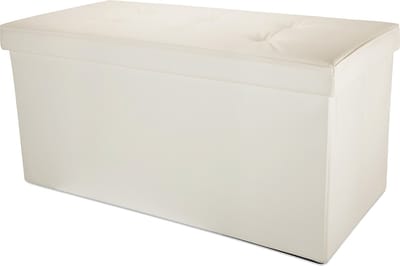 Intirilife Opvouwbare bank 78x38x38 cm in OPALINE WIT - Zitkubus met opbergruimte en deksel van kunstleer met gestoffeerde knopen - Zitkubus voetensteun opbergkist krukje