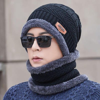 Bonnet d'hiver et écharpe coupe-vent pour hommes et femmes noir