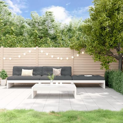 vidaXL - 4-delige - Loungeset - met - kussens - massief - hout - wit
