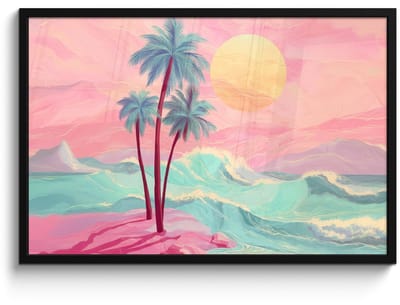 Poster in lijst - Fotolijst 90x60 cm - Posters - Palmbomen - Golven - Zee - Posterlijst zwart - Decoratie - Wanddecoratie woonkamer - Muurdecoratie slaapkamer