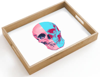 Dienblad hout 40x30 cm - Schootdienblad - Schedel - Grafisch - Roze - Verdeeld - Borrelplank rechthoek - Plateau dienbladen