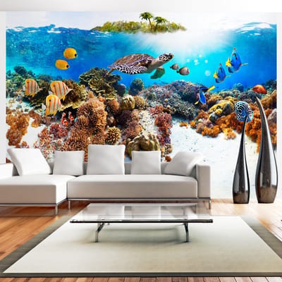 98cm X 70cm - Zelfklevend fotobehang - Zeedieren in de oceaan , Premium Print