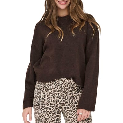 Only bruine dames trui   Ronde hals   Regular fit   Gemeleerd patroon   Lange mouw Bruin XS