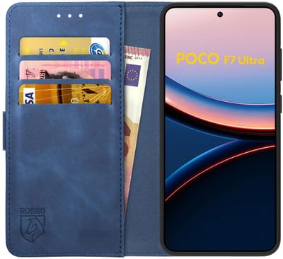 Rosso Element Geschikt voor Xiaomi Poco F7 Ultra | Wallet Book Case | Portemonnee Hoesje | 3 Pasjes | Magneetsluiting | Stand Functie | Blauw