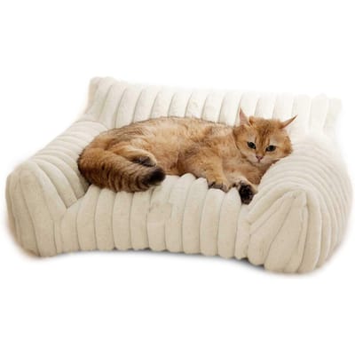Kattenbank Bed Schattig Huisdierenbed voor Kleine Middelgrote en Grote Katten en Honden Pluizig Bankbed voor Huisdieren Binnen M wit