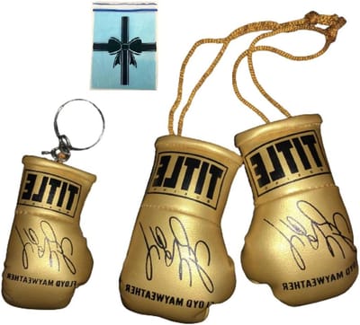 Bokshandschoenen Sleutelhanger Set - Mini Handschoenen Accessoire - Auto Decoratie - Gedrukt Gesigneerd - 9 cm - Goud