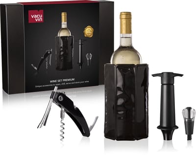 Vacu Vin Premium Wijnset 4-delig – Kurkentrekker, Wijnkoeler, Wine Saver & Schenker – Cadeauset voor Wijnliefhebbers