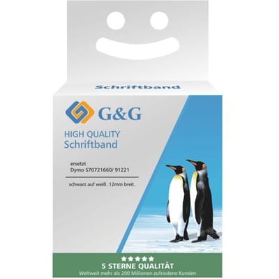 Schrijftape G&G, compatibel met Dymo S0721660/91221, zwart op wit, zelfklevend, kunststof, L 4 m x B 12 mm, 1 stuk