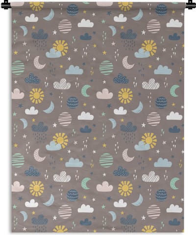 Wandkleed - Wanddoek - Wolken - Zon - Design - 150x200 cm - Wandtapijt