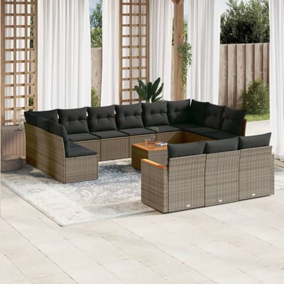 vidaXL - 14-delige - Loungeset - met - kussens - poly - rattan - grijs