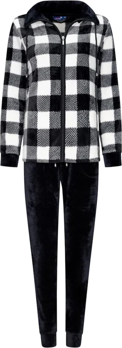 Rebelle dames huispak fleece - maat 46 - Ruit - zwart