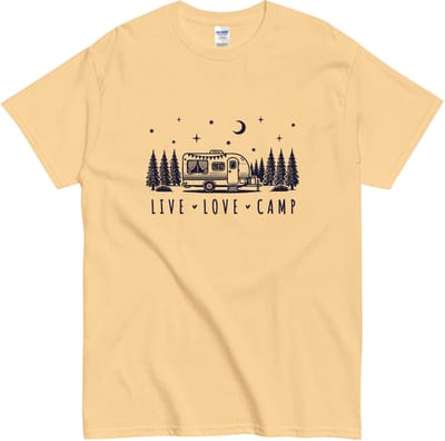 T Shirt Live Love Camp - Kampeer T-shirt Outdoor - Dames en Heren - Geel - S
