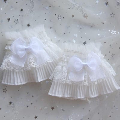 Manchons de main Sweet Lolita Mignons Poignets de fée à volants Nœud Dentelle Plissés Faux poignets Décoration Accessoires de Cosplay One Size blanc