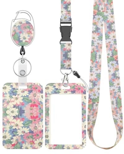Kleurrijke Bloem ID-kaarthouder met Badge Reel en Afneembare Lanyard - Modieuze Verticale Kaartbescherming voor Vrouwen