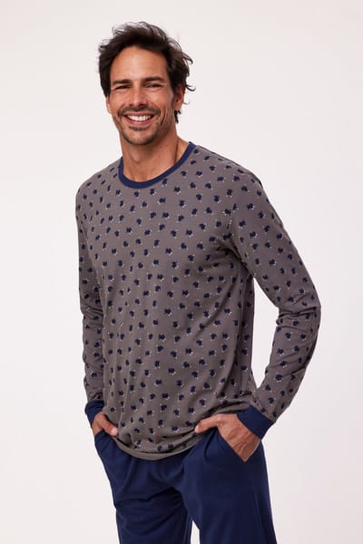 Woody Jongens-Heren Pyjama kalkoen print grijs - maat 12Y