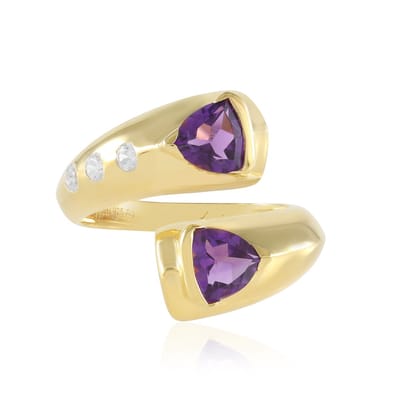 Cavill - Zilveren ring verguld - 1,098 ct Siberische amethist triljant en 0,197 ct Cambodjaanse zirconia - modern asymmetrisch design
