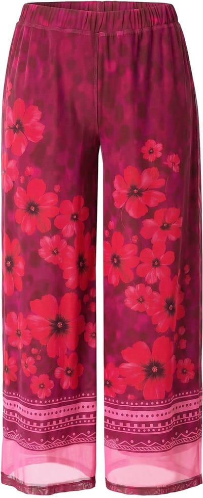 MIAMODA - Dames - Mesh culotte rechte pijp bloemmotief elastische tailleband - Donker wijnrood - Maat 42