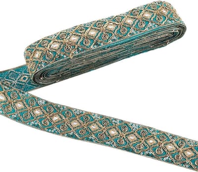 Dailygoods- Geborduurd Lint - Etnisch Blauw - 10 Yards - 45 mm Breedte - Polyester Materiaal - Geschikt voor Ambachten - Decoratielint