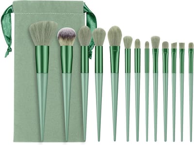 Make-up Kwasten - 13-delig - Groen - Brush Set - Green - Met Opberg Etui - Cosmetica