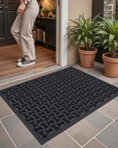 G Deurmat voor buiten, 44 x 76 cm, vuilvangmat, antislip, duurzaam, absorberend, deurmat voor binnen en buiten, entree, terras, huis, grijs