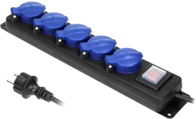 Orno Heavy-duty Stekkerdoos voor buiten - Verlengsnoer kabellengte 3 meter - 5 voudig - IP44 - Zwart/blauw