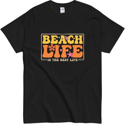 Dames en Heren Zomer T Shirt - Beach Life - Strandleven - Katoen - Zwart - S