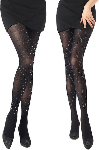 Shiny High Waist Fishnet Tights met Rhinestones voor Dames - Sexy Panty voor Feestjes en Avonden, Zwart, Maat 12