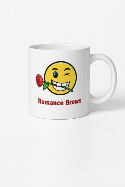 Romantische Mok Wenkende Emoji met Roos - 'Romance Brews' Koffiemok Cadeau