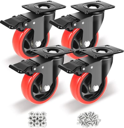 Industriële Zwenkwielen 4 Inch met Rem - Set van 4 Zware Niet-Markerende Polyurethaan Wielen