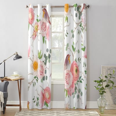 Vogel En Perzik Roos Boeket Raamgordijn Voor Kinderkamer Huis Jaloezieën Gordijnen Voor Woonkamer Slaapkamer Raamgordijnen 135W x 60H(cm) x1 gray