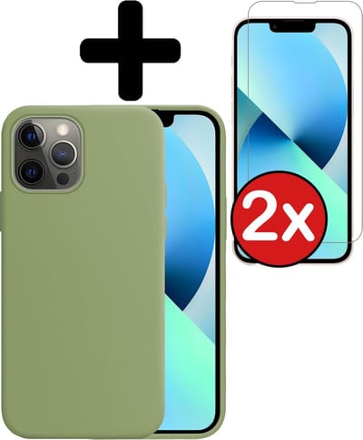 Hoesje - Met 2x Screenprotector - Geschikt voor Apple iPhone 13 Pro - Sterk & Shockproof - Telefoon Hoes - Back Cover - Siliconen Case - Telefoonhoes - Groen