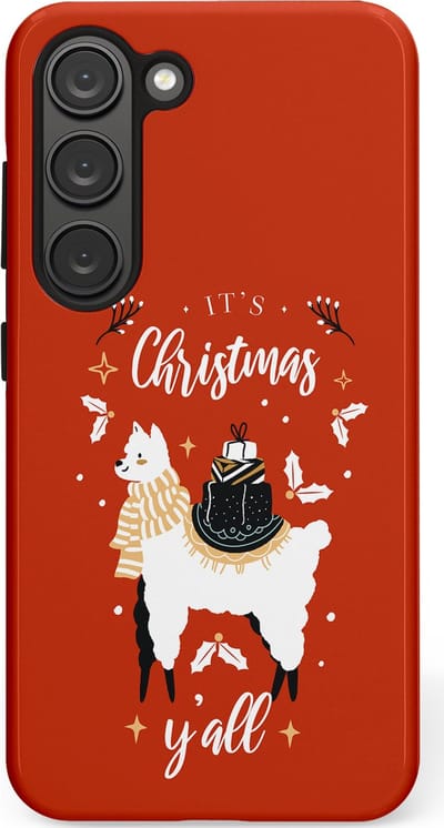 Casetastic hoesje geschikt voor Samsung Galaxy S23 - Dubbellaagse bescherming - Rode Witte Kerst Lama - Fashion Case - Terracotta