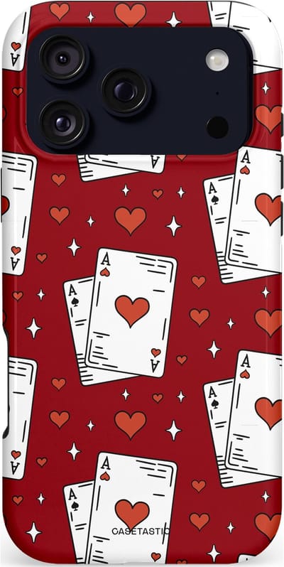 Casetastic hoesje geschikt voor Apple iPhone 17 Pro Max - MagSafe - Dubbellaagse bescherming - Kaarten Aas - Fashion Case - Bordeaux Wit Zilver