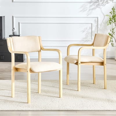 HAUSS SPOLE Eetkamerstoel - Set Van 2 - Met Armleuning In Scandinavisch Design - Voor Eetkamer, Keuken En Woonkamer - Hout Crème